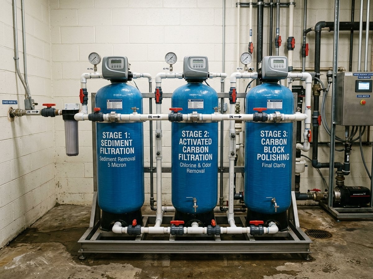 Multi-stage filtration tanks at the Elixir water plant