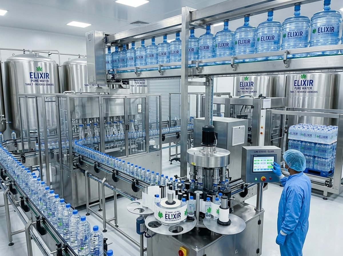 Inside the Elixir Pure Foods drinking water bottling plant